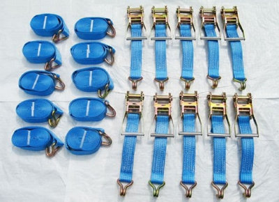 Ratchet Straps 5 Ton 50MM 10M x10 (Lashing Tie Down Claw J Hook Lorry Cargo)