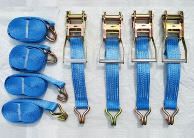 Ratchet Straps 5 Ton 50MM 10M x4 (Lashing Tie Down Claw J Hook Lorry Cargo)