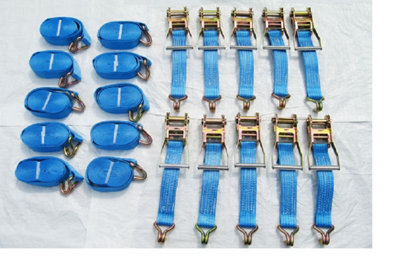 Ratchet Straps 5 Ton 50MM 12M x10 (Lashing Tie Down Claw J Hook Lorry Cargo)