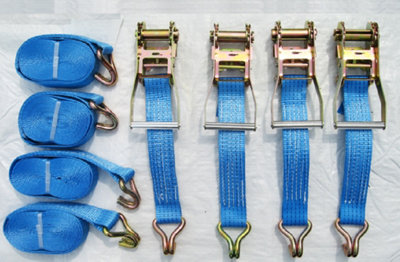 Ratchet Straps 5 Ton 50MM 12M x4 (Lashing Tie Down Claw J Hook Lorry Cargo)