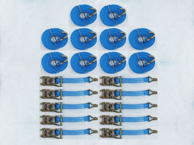 Ratchet Tie Down Straps 25MM 1.5T 5M X10 (Heavy Duty Cargo Trailer Lashing Ton Claw J Hook)