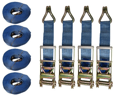 Ratchet Tie Down Straps 75MM 10T 8M X4 (Heavy Duty Lashing Ton Claw J Hook)