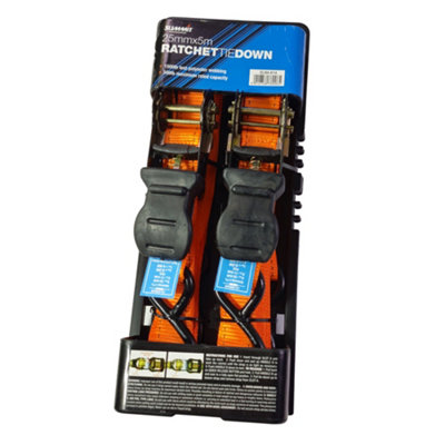 Ratchet Tie Down Straps for Securing Loads 25mm x 5m - Pack of 2