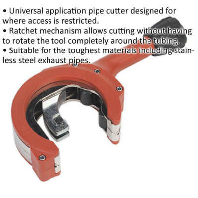 Ratcheting Exhaust Pipe Cutter - 67mm Cutting Capacity - 3mm Max Pipe Thickness
