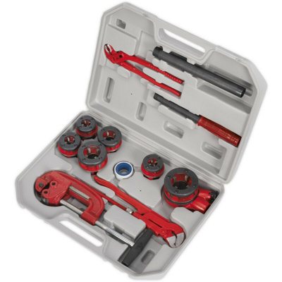 Ratcheting Pipe Threading Kit - 1/4" to 1 & 1/4" BSPT - Cassette Style Die Heads - 4