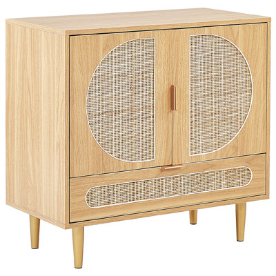 Rattan 2 Door Sideboard with Drawer Light Wood POTOSI