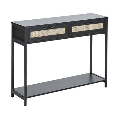 Rattan 2 Drawer Console Table Black OPOCO