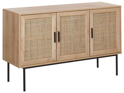 Rattan 3 Door Sideboard Light Wood PASCO