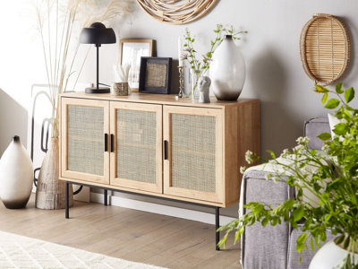 Rattan 3 Door Sideboard Light Wood PASCO
