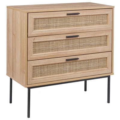 Rattan 3 Drawer Chest Light Wood PASCO