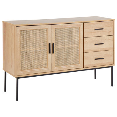 Rattan 3 Drawer Sideboard Light Wood PASCO