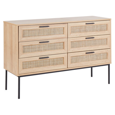 Rattan 6 Drawer Chest Light Wood PASCO