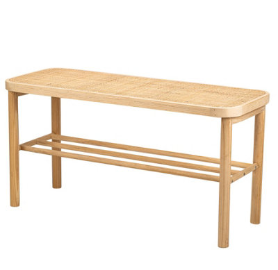Rattan and Solid Wood Storage Bench Exotic Boho Entryway