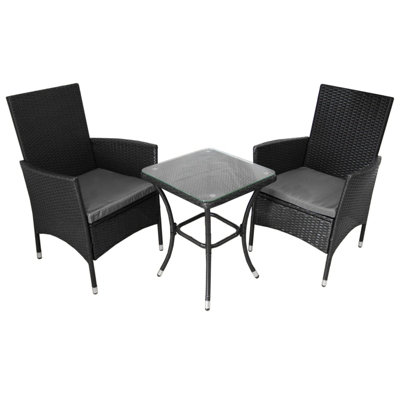 Rattan Bistro Set Furniture 3 PCs Patio Weave Companion Chair Table Set  2 Seater FREE Cover