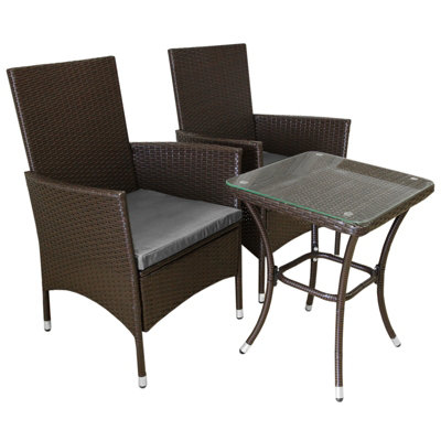 Rattan Bistro Set Furniture 3 PCs Patio Weave Companion Chair Table Set 2 Seater  FREE Cover