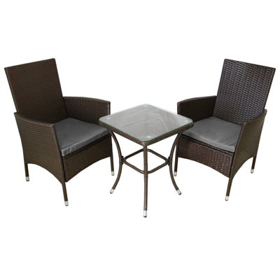 Rattan Bistro Set Furniture 3 PCs Patio Weave Companion Chair Table Set 2 Seater  FREE Cover