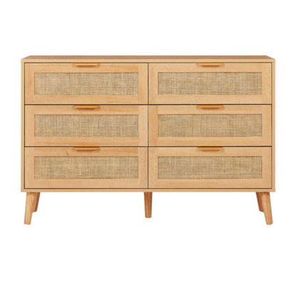 Rattan Chest of 6 Drawers, Clothing Storage Cabinet - Natural
