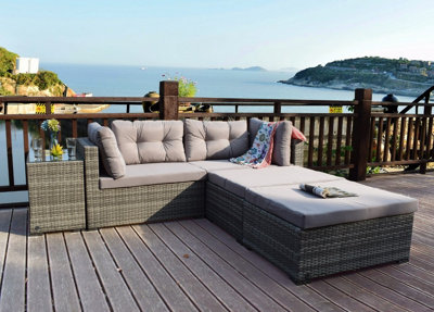 RATTAN CONSERVATORY GARDEN WICKER OUTDOOR SUN LOUNGER SOFA TABLE FURNITURE SET CUBE CORNER TABLE GREY DINING DIY at B Q