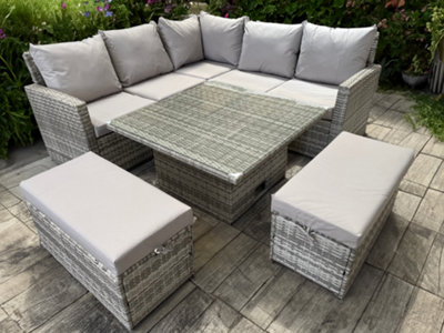 RATTAN CORNER RAISING TABLE DINING COFFEE WICKER GARDEN OUTDOOR ...