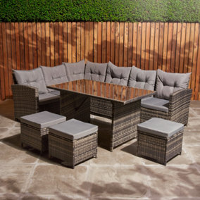 Rattan Corner Sofa Table & Stools Set 9 Seater Garden Furniture