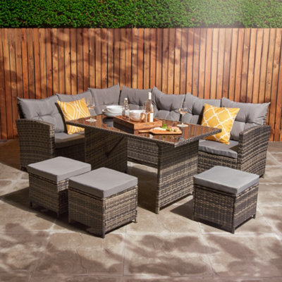 Rattan Corner Sofa Table & Stools Set 9 Seater Garden Furniture