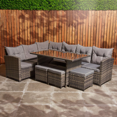Rattan Corner Sofa Table & Stools Set 9 Seater Garden Furniture