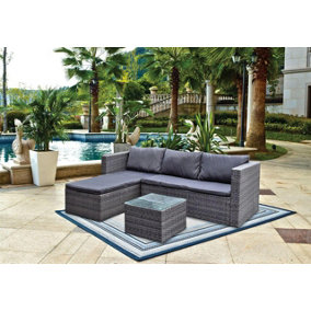 Rattan Corner Sofa With Chaise & Table Garden Furniture Set (Rain Cover Included)