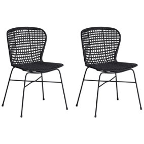 Rattan Dining Chair Set of 2 Black ELFROS