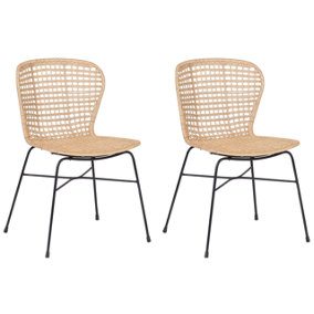 Rattan Dining Chair Set of 2 Natural ELFROS