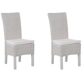 Rattan Dining Chair Set of 2 White ANDES