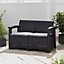 Rattan Effect 2-Seater Sofa with Cushions - Graphite