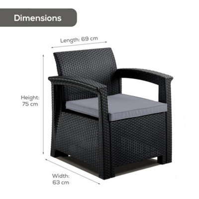 Rattan Effect Armchair with Cushion - Graphite - 3