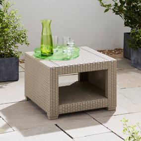 Rattan Effect Square Side Table - Grey