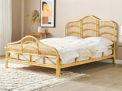 Rattan EU King Size Bed Light Wood DOMEYROT