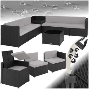 Rattan Furniture Garden Set Verona Polyrattan Lounge Garden Furniture Seating Group Black Nature Grey - black