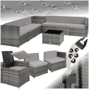 Rattan Furniture Garden Set Verona Polyrattan Lounge Garden Furniture Seating Group Black Nature Grey - grey