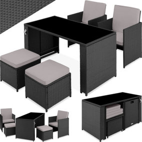 Rattan furniture set Palermo (2 chairs, 2 stools & 1 table) - black/grey