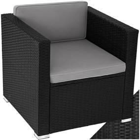 Rattan Garden Armchair Lignano - UV-resistant, with seat and back cushions - black - 1
