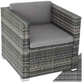 Rattan Garden Armchair Lignano - UV-resistant, with seat and back cushions - grey - 1