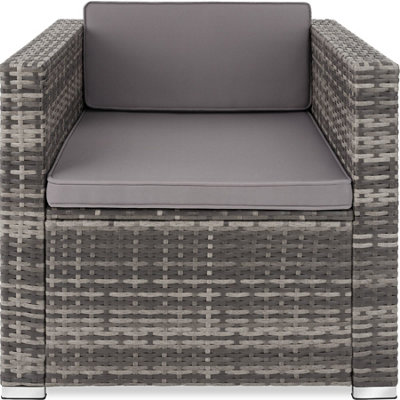 Rattan Garden Armchair Lignano - UV-resistant, with seat and back cushions - grey