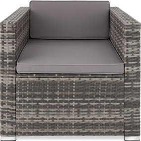 Rattan Garden Armchair Lignano - UV-resistant, with seat and back cushions - grey