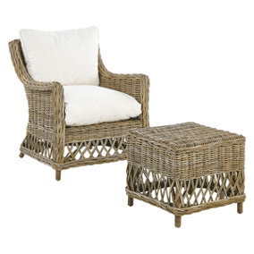 Rattan Garden Chair with Footstool Natural RIBOLLA