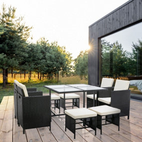 Rattan Garden Dining Table and Chair set Outdoor Patio Furniture Cuba Black
