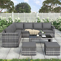 Rattan Garden Furniture Corner Sofa Set, 8 Seater Outdoor Patio Corner Sofa with Coffee Table