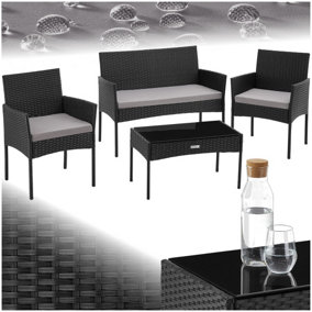 Rattan Garden Furniture Palese - for 4 people, weather resistant - black