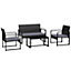 Rattan Garden Furniture Set 4pcs - 2 Seater Sofa with 2 Armchairs & Coffee Table with Cushions  (Black and Grey)