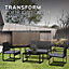 Rattan Garden Furniture Set 4pcs - 2 Seater Sofa with 2 Armchairs & Coffee Table with Cushions  (Black and Grey)