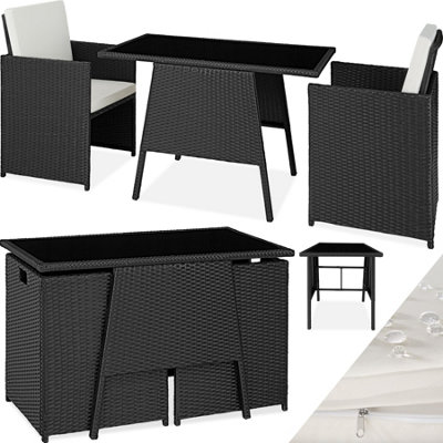 Rattan garden furniture set Lausanne (2 chairs & 1 table) - black
