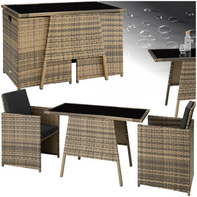 Rattan garden furniture set Lausanne (2 chairs & 1 table) nature