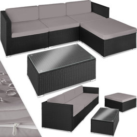 Rattan garden furniture set lounge Florence - black/grey